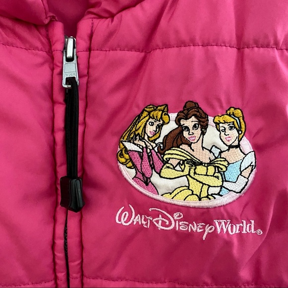 Vintage Walt Disney World Kids Pink Princess Embroidered Puffer Vest Size Small - Picture 3 of 7